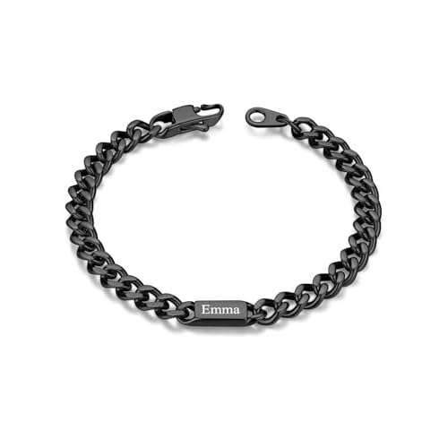 Custom4U Personalized Cuban Link Bracelet for Men, 5mm/7mm/9mm Width 1-6 Names Engraved Stainless Steel Customized Chain Silver Bracelet Jewelry Gifts for Men Women Mom Dad Husband Father c.