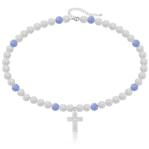 TYQSY Baseball Cross Necklace, 18-20 Inch Rhinestone Bead