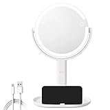 Meeyoga Espejo con Luz para Maquillaje con Aumento 10X/1X,-Rotación de 360°, 3 Modos de Colores, Brillo y Altura...
