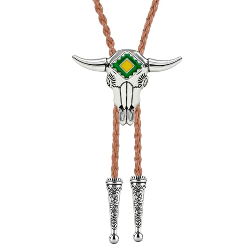 Image of Jeilwiy Bolo Tie for Men Western Cowboy Tie Necklace Gold Bolo Tie Leather Necktie Halloween Tie Accessories for Women