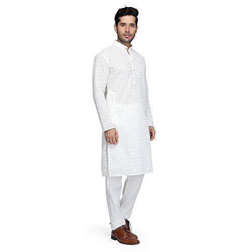 Image of Royal Kurta Men's Cotton Lucknowi Chikan Kurta Pyjama Set ()