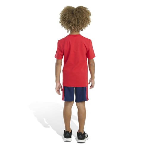 Image of adidas Kids Boys Graphic Cotton Tee 3-Stripes Short Set Casual Bottoms Casual - Red