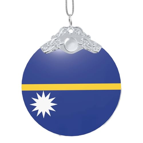 ZXERTG Pendentif rond en verre avec imprimé drapeau de Nauru - Polyvalent - Style vintage - Cadeau d'anniversaire, taille unique