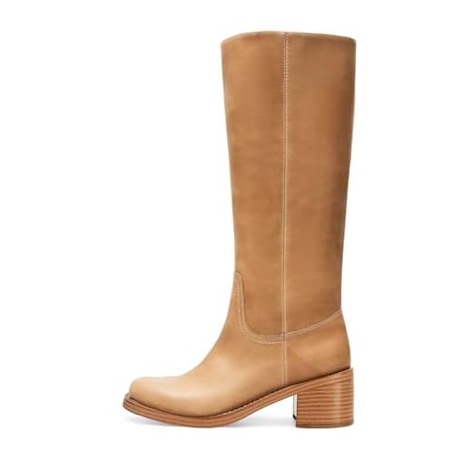 DOEYG Banana Knee High Boots for Women Square Toe Chunky Block Heel Tall Boots Wide Calf Casual Comfortable Long Boots Low Heel Womens Boots Black Size 8.5