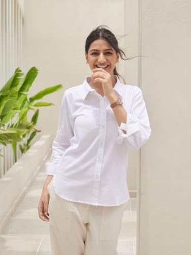 Image of SAADAA Airy Linen Shirt | Solid Regular Fit Casual Shirts Stylish for Women