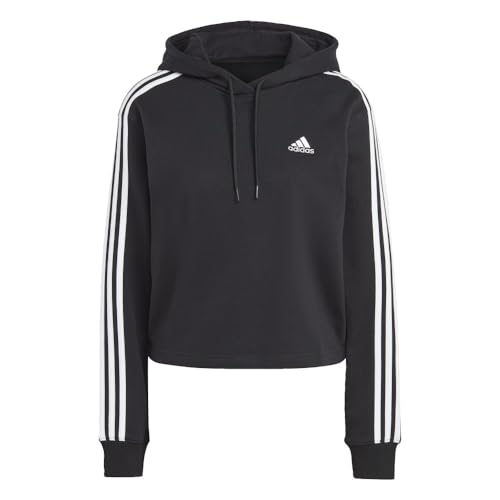 Image of adidas Women's Essentials 3-Stripes French Terry Cropped Hoodie, Black/White, XL