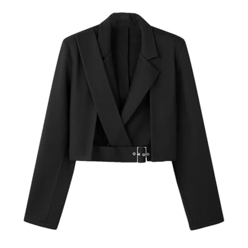 Men's Design Cropped Casual Blazer Full Sleeve Regular Length Hidden Breast Knit Fabric Loose Fit Solid Coat