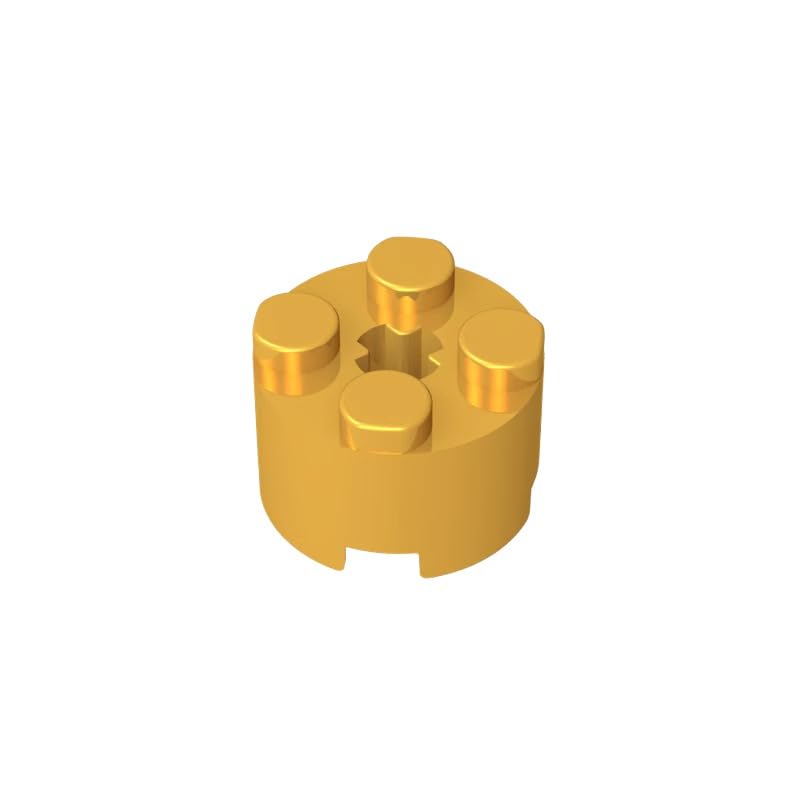 Gobricks 6143 Round Brick Brick Round 2x2 with Axle Hole 50 Pieces GDS-607 Compatible with Lego Building Blocks Color:Chrome Gold — image 1