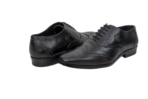 Image of Men's Handcrafted Oxford Lace-up Shoes with Broguing - Crafting Luxury and Elegance for You Black 8