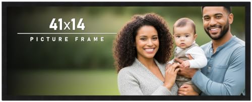 41x14 Frame Black Picture Frame - Complete Modern Photo Frame Includes UV Acrylic Shatter Guard Front, Acid Free Foam Backing Board, Hanging Hardware Wood Wall Frames for Family Photos - no Mat