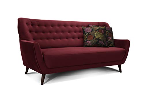 Cavadore 3-Sitzer-Sofa Abby im Samt-Look mit Knopfheftung