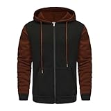 Designer Jackets For Men Fashion, Hoodies Fleece Sweatshirt-Full Zip Up Thick Raglan Sleeve Color Block Hooded Jacket Mens Raincoats Waterproof With Hood (L, Coffee)