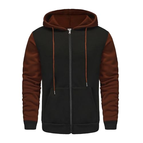Designer Jackets For Men Fashion, Hoodies Fleece Sweatshirt-Full Zip Up Thick Raglan Sleeve Color Block Hooded Jacket Mens Raincoats Waterproof With Hood (L, Coffee)