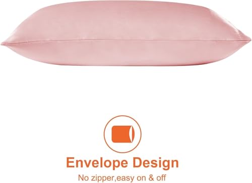 Image of Satin Pillow Covers Set of 2 - Soft & Smooth Pillowcases for Hair & Skin Care | Envelope Closure | Includes 3 Free Random Color Scrunchies | Frizz-Free Sleep Essentials (Coral)