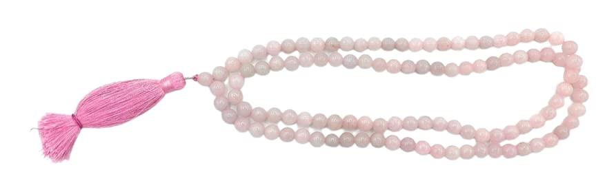 Image of Rose Quartz Natural Crystal Gemstone 8mm 108 Beads Jap Mala for Meditation, Pooja, Chanting, Wearing (8mm, Rose Quartz)