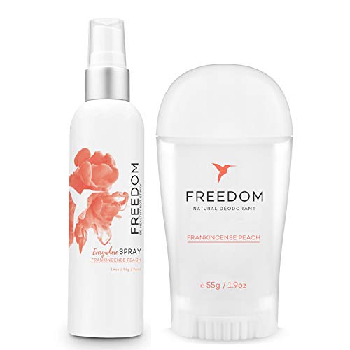 Freedom Natural Deodorant Bundle (Stick & Everywhere Deodorant Spray) - Aluminum Free, Non Toxic, Great for Sensitive Skin for Women & Men, EWG Verified, Cruelty Free, Frankincense Peach