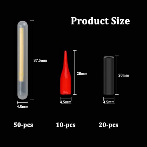 TXS 50 Stück Knicklichter Angeln, 37,5 * 4,5mm Angelruten Leuchtstäbe, Angeln Knicklichter Knicklichter Angeln, Angel Knicklichter für Nachtfischen, Stangen, Rutenspitzen, Schwimmer