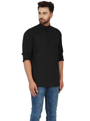 Image of AMAZON BRAND - ANARVA Men's Pure Cotton Solid Kurta Long Sleeves Band Collar Casual Shirt