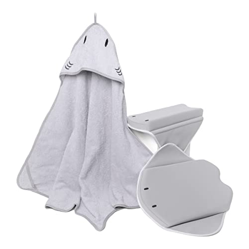 Image of Ubbi Stingray Kneeler, Elbow Rest & Hooded Towel Bundle, Baby and Toddler Bath Time Must Haves for Parents and Baby, Gray