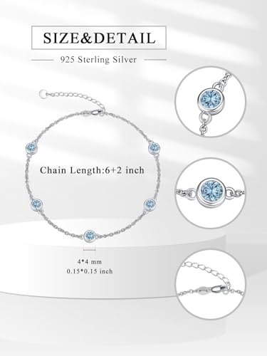 Image of Dorunmo Heart Birthstone Bracelets 925 Sterling Silver Round Birthstone Anklet for Women Birthday Jewelry Gifts for Girlfriend Wife Mother Her