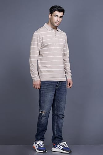 Image of SANE ORIGINALS Full Sleeves Polo Collar Tshirt for Men with Pocket || Stripe Collar and Pocket Tshirt for Men Long Sleeves Navy Blue