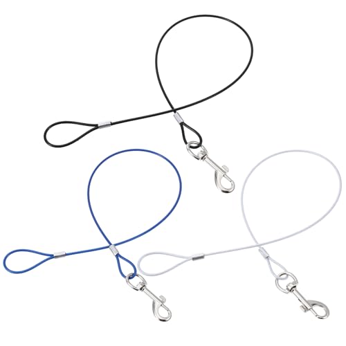 3 Stück Bissfeste Hausleine für Hunde, Hundeleine Verlängerungsseil, Kausichere Hundeleinen, Kausicherfest Hundekette Metall Kabel Leine für Kleine Mittelgroße Hunde (65 cm, Schwarz/Blau/Transparent)
