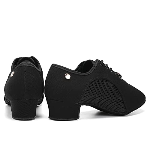 Women's Lace up Latin Dance Practice Shoes Block Heel Canvas Salsa Tango Ballroom Dance Shoes2