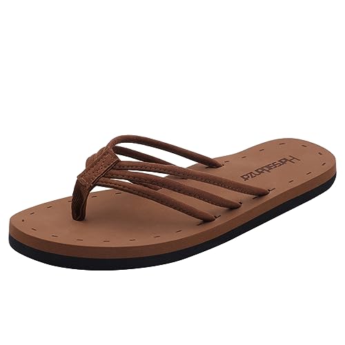 Harssidanzar Damen Flip Flops Zehentrenner Sommer Strand String Sandalen Leicht mit Arch Support KL221EU,Braun,Größe 37