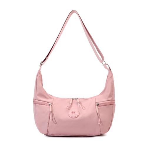 Nylon Crossbody Bags for women,Crescent Bag Luna Bag Large Hobo Crossbody Purse Casual Dumpling Cross Body Bags (Pink)