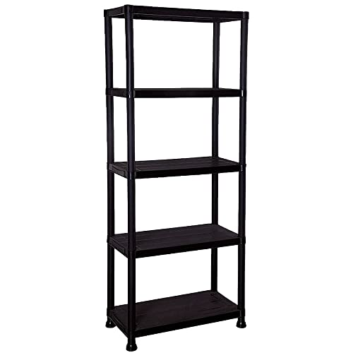 TAHA ® 5 Tier 60cm Wide Heavy Duty Black Plastic Shelving Unit Storage Organiser Garage Home Pantry Racking Shelf Shelves Workbench Workman Bays Racking Tools Paint Stationary 173X60X30