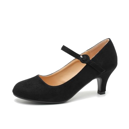 Women's Vintage Mary Jane Shoes Dress Comfortable Low Kitten Heels Ankle Strap Closed Round Toe Office Work Wedding Pumps