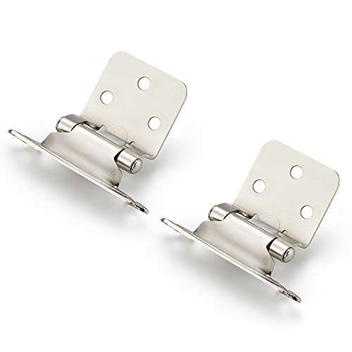 Image of Ravinte 4 Pack (2 Pairs) 1 /2 inch Overlay Cabinet Hinges, Self-Closing Semi-Concealed Face Mount, Satin Nickel Decorative Hardware with Door Bumpers for Kitchen & Cupboard Doors, Silver
