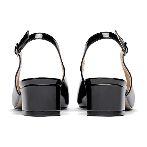 WAYDERNS Women's Metal Buckle Ankle Strap Square Toe Slingback Chunky Low Heel Pumps Shoes 1.5 Inch4
