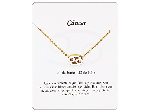 Collar Signo Zodiaco Cancer Acero Inoxidable hermosa Tarjeta Significado Signo Zodiacal Colgante Horóscopo Para mujer o Hombre Regalo Cumpleaños (Cáncer Dorado)
