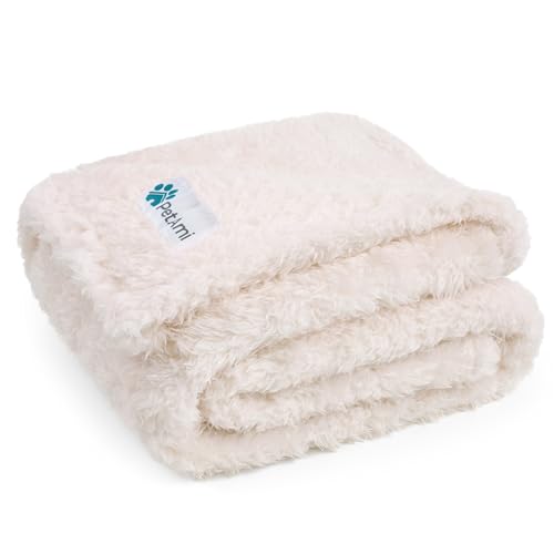 Image of PetAmi Beige Medium (29x40) Dog Cat Pet Blanket Throw for Couch Bed Sofa Indoor Use, Sherpa Fleece, Fluffy Soft Warm Calming, Machine Washable