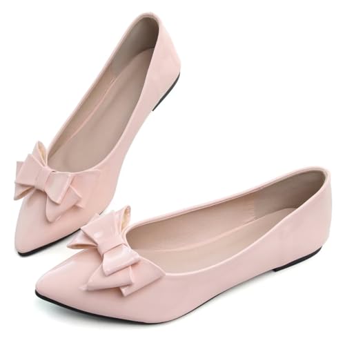 Hee grand Women Classic Pointed Toe Slip-On Ballet Shoes Cute Bow-Knot Patent Leather Flats Comfort Work Shoes Fashion Dress Shoes2