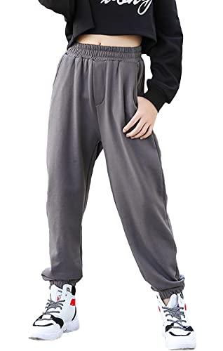 Rolanko Pantalon de Jogging Fille en Coton Taille Élastiqué Pantalon de Survêtement Enfant(Gris,8-9 ans/140) Cover