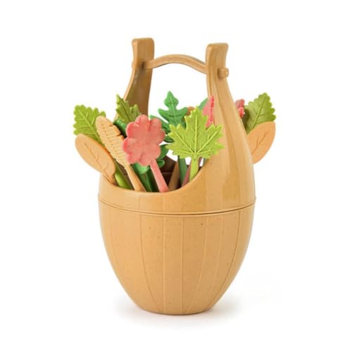 Lista de Tenedores de fruta , listamos los 10 mejores. 48 Bloepum Tenedor de Fruta de Paja de Trigo para Niños con Cubo de Almacenamiento Caja Bento Postre de Cóctel de Frutas Decorado, Mini Palillo de Dientes,Marrón