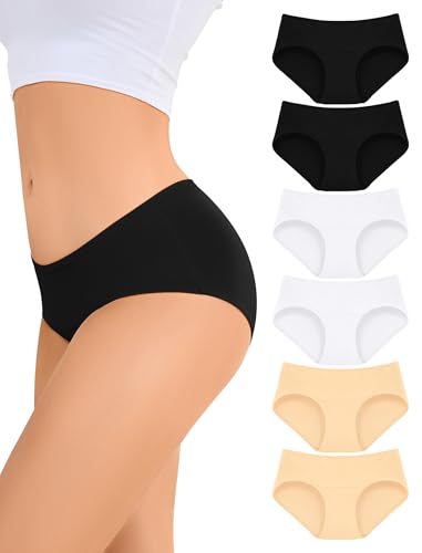 ANSUKOO Bragas Mujer Algodón Pack de 6,Cintura Media Cobertura Total Braguitas Ropa Interior Slip,Cómodas y Suaves Culotte Mujer,Transpirable y Elástico Hipster Brasileña,Women Cotton Underwear