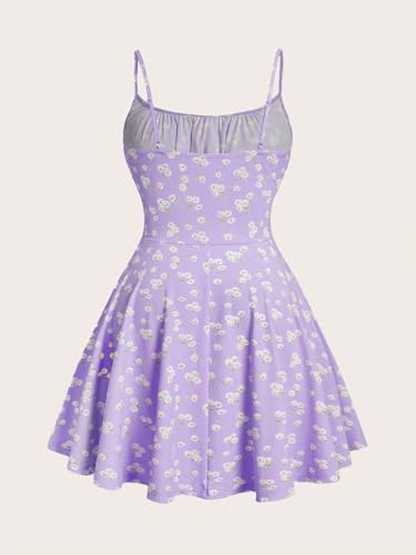 Image of Floerns Women's Plus Size Boho Floral Milkmaid Bow Tie Ruched Cami Summer Holiday Flowy Mini Dress
