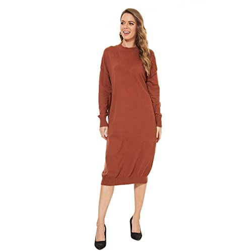 Image of Women's Crew Neck Long Sleeve Over Knee Length Pullover Loose Oversized Bodycon Sweater Dress