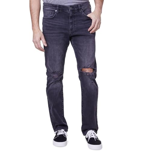 LAZER Mens Mid Rise Destroyed Slim Jeans Black 34/30, Winsor