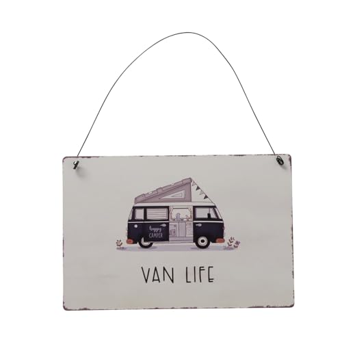 Boltze Home Deko Schild Blechschild Camping mit Spruch Van Life 21*14cm Deko für Terasse Balkon Garten Metallschild mit Henkel zum Aufhängen Deko Geschenk für Wohnzimmer Esszimmer Sommergarten Camper