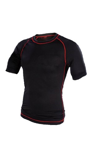 Kids MMA Rash Guard - Short Sleeve (Black/Red, Youth Medium)