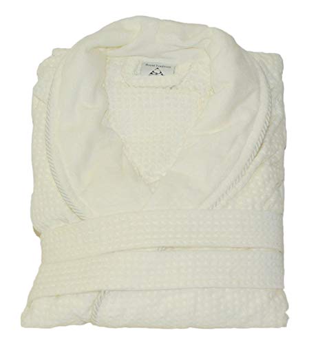 sheetsnthings Cotton Jacquard Velour Shawl Collar Waffle Weave Bath Robe, Ivory