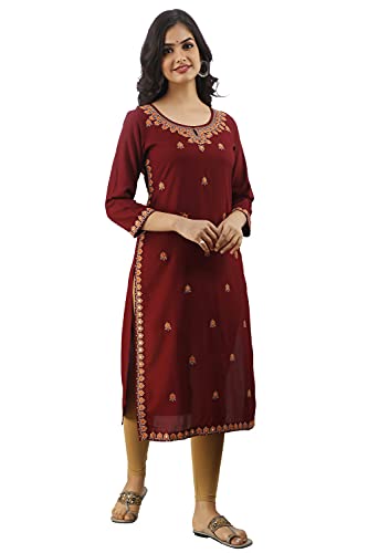 Image of Women's Rayon Heavy Embroidery Work Straight Kurta