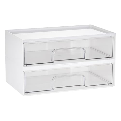 Vtopmart 12.1''W Clear Stackable Storage Drawers,2 Pack Acrylic Plastic Organizers Bins for Makeup Palettes, Cosmetics, and Beauty Supplies,Ideal for Vanity, Bathroom,Cabinet,Desk Organization