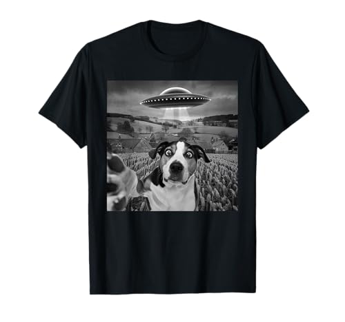 Funny UFO Dog Selfie Alien Encuentro Humor Camiseta