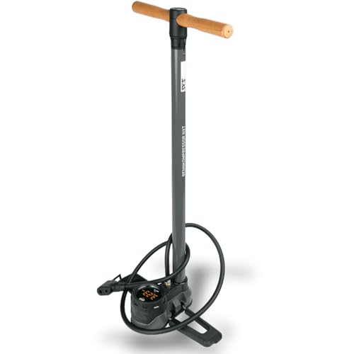 SKS Germany RENNKOMPRESSOR NXT DIGI Standpumpe (Luftpumpe für alle Ventilarten, LED-Digitalmanometer, Metallrohr, Metallfuß, Holzgriff, max. Druck: 16 bar / 232 PSI), Schwarz