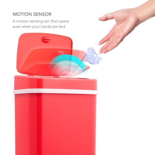 Caneca de basura rectangular roja con sensor de movimiento miniatura 2